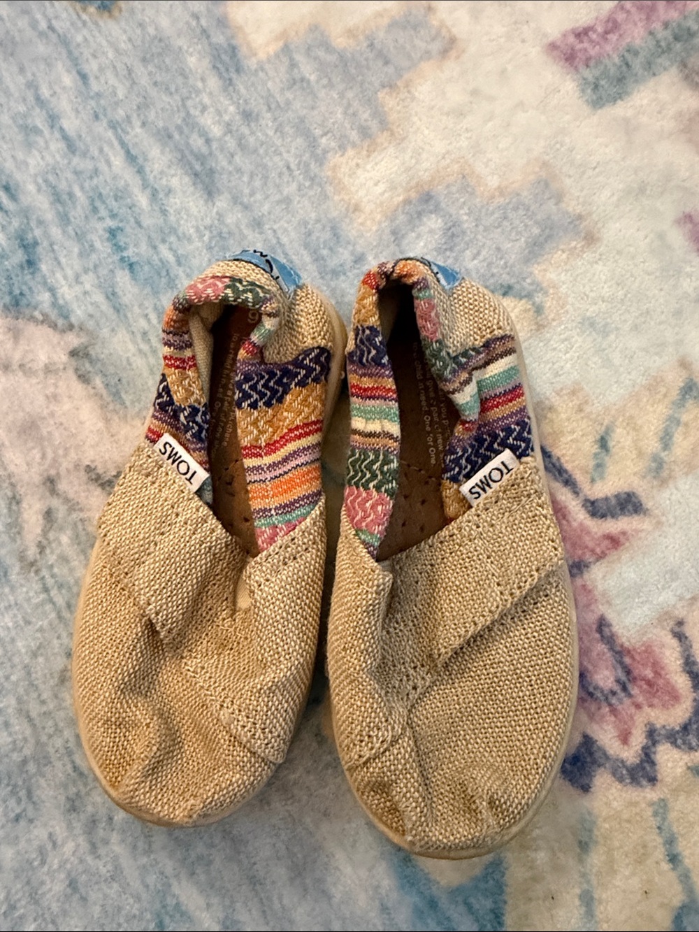 TOMS Kids Beige Slip-On Sneakers with Multicolor Inner Trim